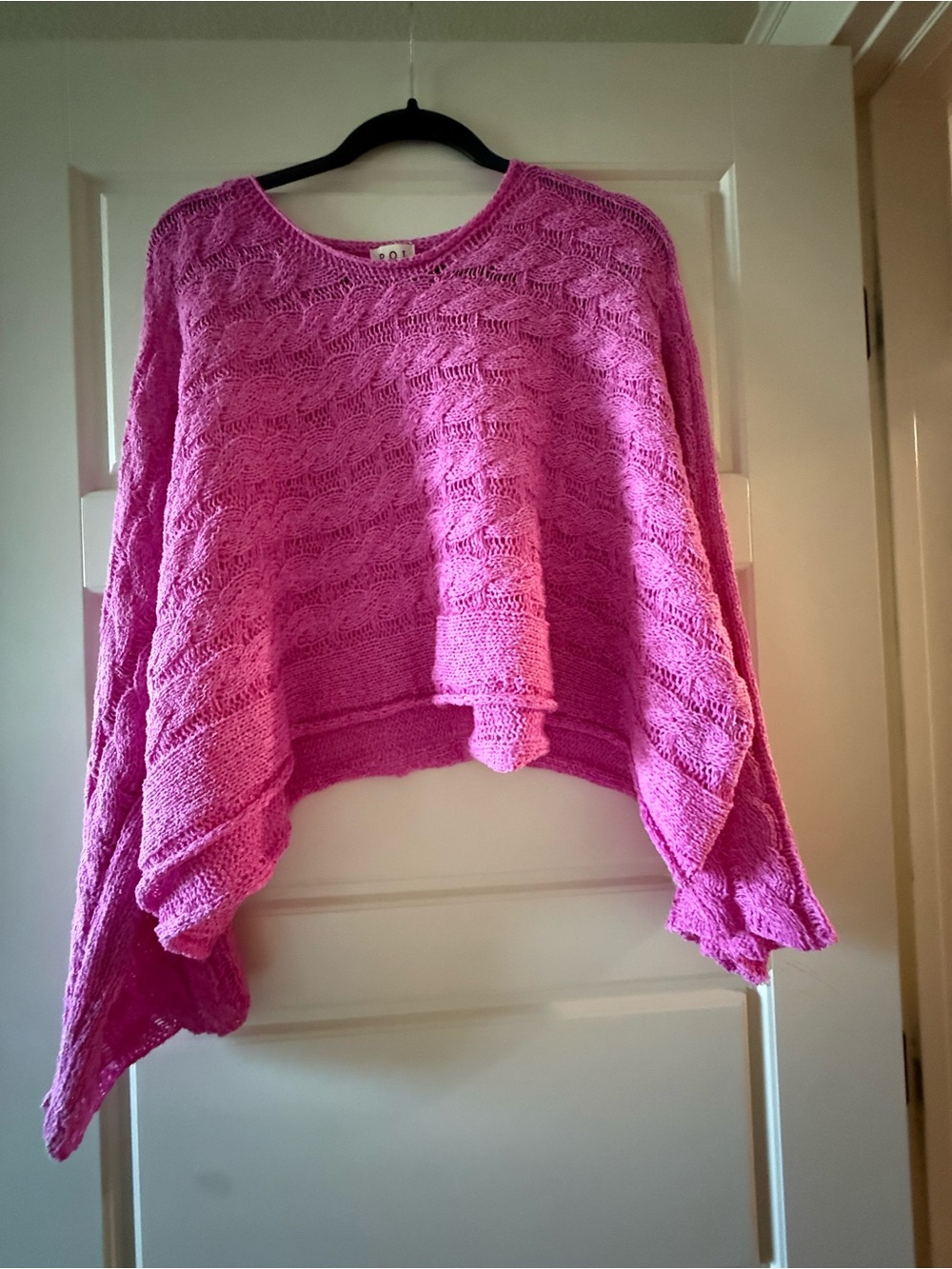 POL Cropped Pink Women's Textured Knit Sweater